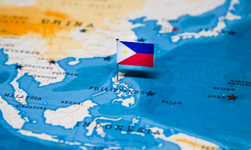 flag of the Philippines embedded in a map showing the Philippines’ outline