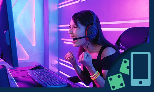 female gamer winning playing on her computer