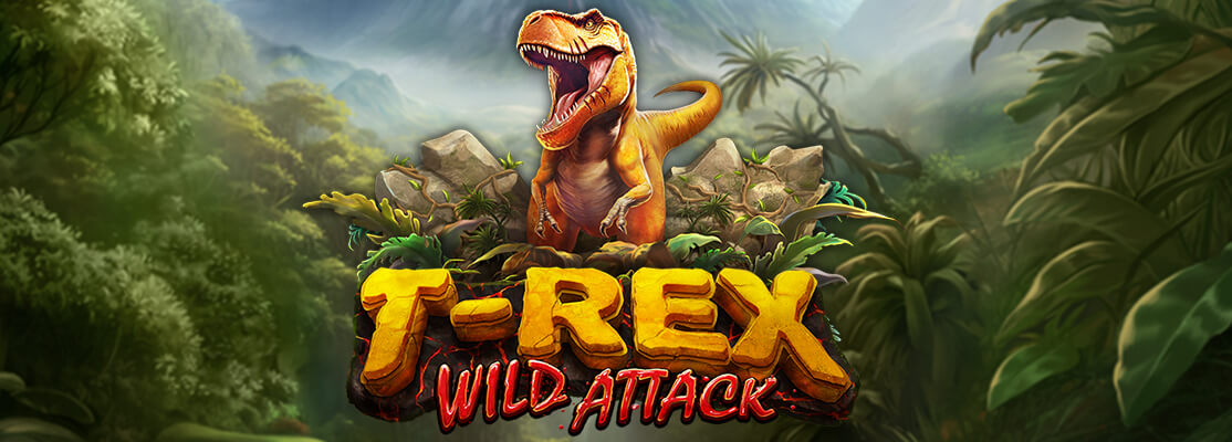 Orange T-Rex in the wild of the new T-Rex Wild Attack Slot at Thunderbolt Casino!