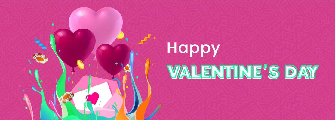 Happy Valentine's Day, heart balloons, love letter, casino chips 