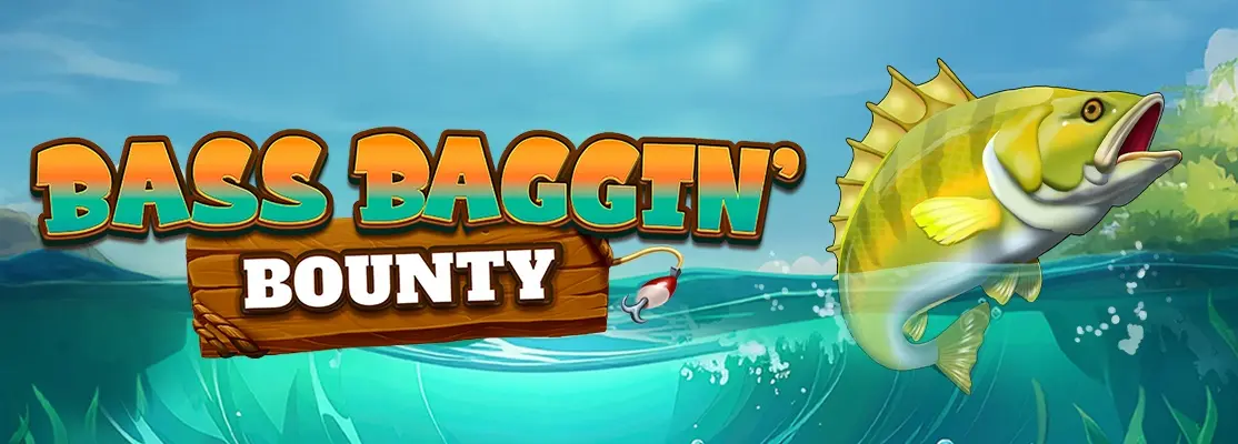 Bass Baggin fishing-themed slot game featuring a cartoon fish and fishing rod 