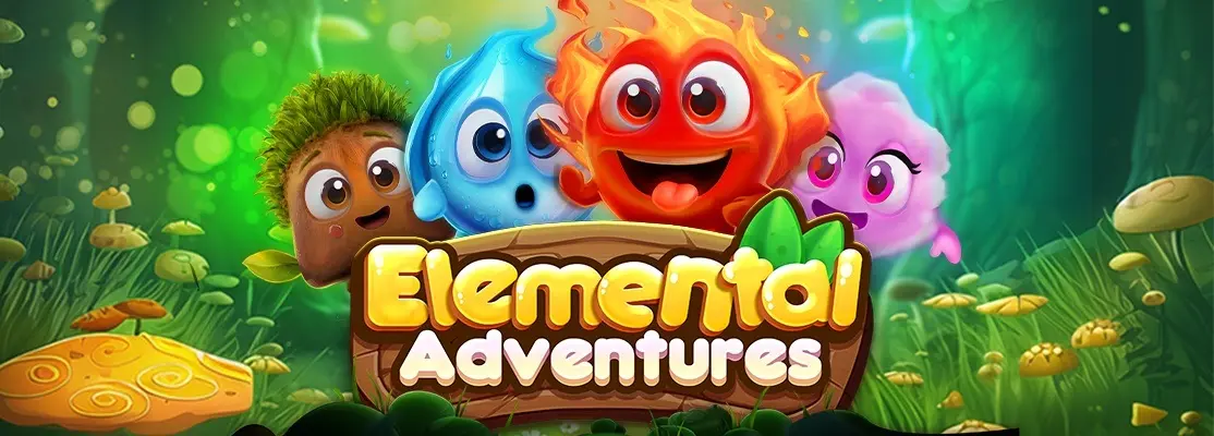 Thunderbolt Elemental Adventures online slot game banner with animated elements