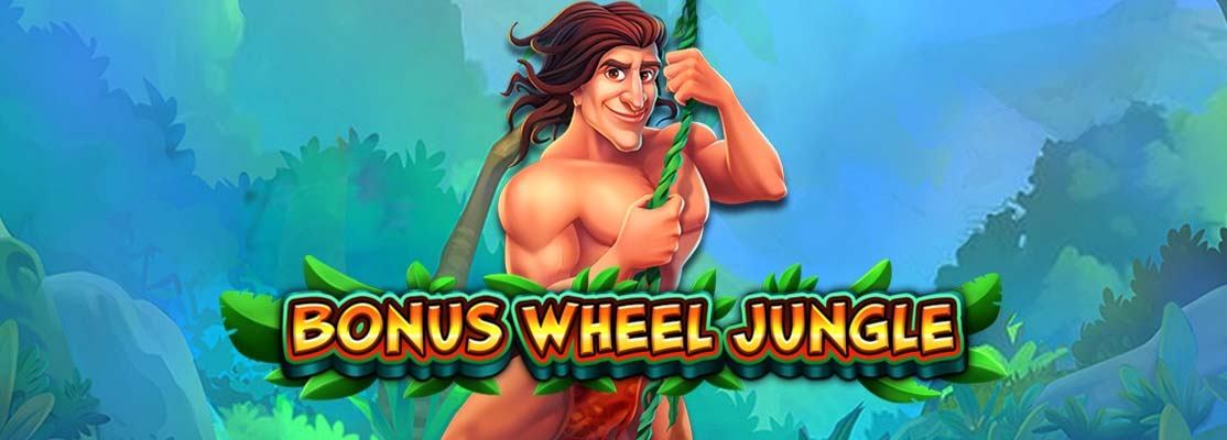 Muscular Jungle Jack swinging from a vine in an exotic jungle 