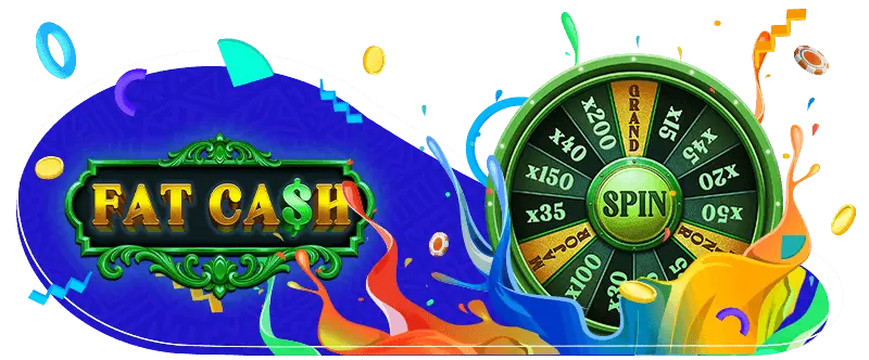 Thunderbolt Bass Fat Ca$h online slot game banner with old school green and cold reel and , gold casino coins and chips