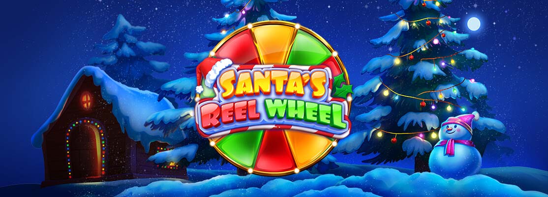 snowman, santas reel wheel slot, Christmas tree, snow 