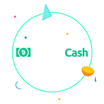 Bitcoin Cash Logo, transparent background. flying elements, round turquoise border