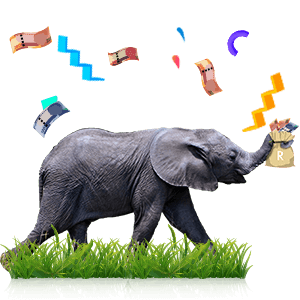 elephant holding bag full of cash with trunk