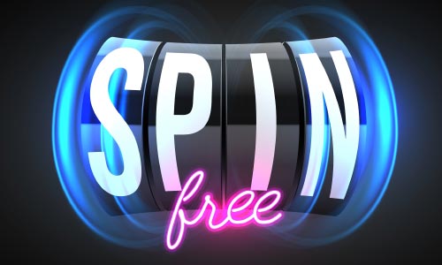 A vector image of a black reel set with SPIN in white across the reels and ‘Free’ in pink neon below 