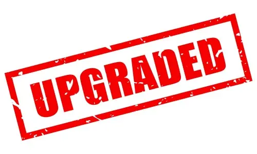 A red &ldquo;Upgraded&rdquo; stamp, isolated on a white background