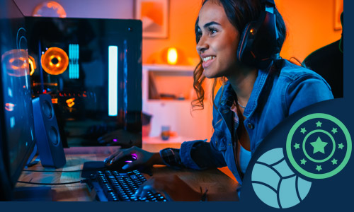 young woman playing esports on her computer screen