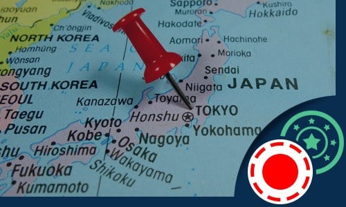 Map with a map pin stuck in Japan